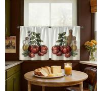 Cortinas de cocina de tomates, cortinas rústicas de aceite de oliva albahaca, cortinas rojas de verano para ventana pequeña, decoración de ventana para fregadero, comedor, baño, 24 x 26 pulgadas