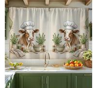Cortinas de cocina de vaca, estilo rústico con sombrero de chef, hierbas, sin color beige, juego de cortinas de ventana de cocina escalonadas para fregadero de caravana pequeña, ventana estrecha, 42 x