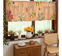 Cortinas de cocina en arco, cenefa de un solo panel de hiedra rústica mediterránea de buganvillas verde primavera para decoración de ventana para fregadero, comedor, baño, 18 x 52 pulgadas