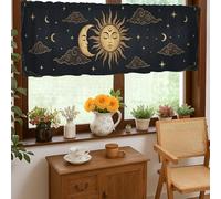 Cortinas de cocina estilo bohemio, e tico, luna, estrellas, verano, color negro, cenefa de un solo panel para decoración de ventana para comedor, desayuno, rincón, área de fregadero, 18 x 52