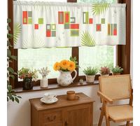 Cortinas de cocina geométricas, modernas, contemporáneas, con círculos, de helecho, color rojo primavera, para cortinas de ventana de cocina, sobre el fregadero, 18 x 52 pulgadas