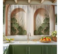 Cortinas de cocina, modernas y minimalistas con arcos de plantas verdes primaveras, paneles de cortina con bolsillo para barra, decoración de ventana para comedor, desayuno, área de fregadero, 42 x 45