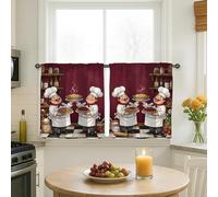 Cortinas de cocina para chef, diseño de pastel rústico de frutas otoñales, color rojo, juego de cortinas para ventana de cocina pequeña de caravana, área estrecha de 66 x 76 cm
