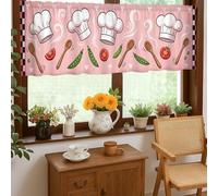 Cortinas de cocina para chef, Playful Fanciful Tomates, guisantes, verano, melocotón, cenefa de panel individual para ventana para pequeña zona de fregadero de caravana, ventana estrecha, 45,7 x 132,1