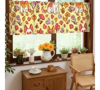 Cortinas de cocina para perros, cortina corta para ventana de cocina, 18 x 52 pulgadas, diseño de corazón, color amarillo primaveral