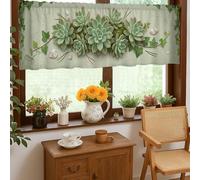 Cortinas de cocina suculentas, piedra de helecho rústico natural, cenefa de ventana verde de verano, decoración de ventana para fregadero, comedor, baño, 18 x 52 pulgadas
