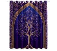 Cortinas de Dormitorio Cortina de Salón Árbol del Mundo del Arte árabe Cortinas Opacas Cortina de Cortinas de Cocina Modernas Dormitorio Púrpura Comedor 140An x 175Al cm (2 Paneles)