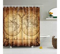 Cortinas de Ducha 180x240cm Cortinas Baño Originales AntiMoho, Impermeables Antibacteriano, con Diseño de 12 Anillos de Cortinas de Bañera Originales, Cortinas de la Ducha Lavables Mapa Antiguo