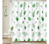 Cortinas de Ducha antimoho y Resistentes a la Humedad - Cortina de baño con Ganchos - Cortina de bañera de Tela Impermeable - Hojas Verdes 120x175cm/Ancho x Alto