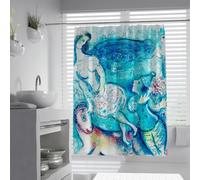Cortinas de ducha artísticas estilo Marc Chagall W120xL200cm Decoración de baño de tela con telas abstractas y pintura al óleo azul moderna con ganchos accesorios impermeables lavables para baño