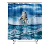 Cortinas de Ducha con Estampado 3D Tiburón para Baño, Mateju Impermeable Antimoho Poliéster Cortinas Baño Incluye 12 Anillas en C para Hogar Bañera Dormitorio Apartamento (Agua de Surf,150x180cm)