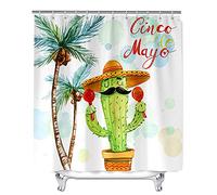 Cortinas de Ducha con Estampado Cactus para Baño, Mateju Impermeable Antimoho Poliéster Cortinas Baño Incluye 12 Anillas en C para Hogar Bañera Dormitorio Apartamento (Árbol de Coco,90x180cm)