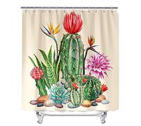 Cortinas de Ducha con Estampado Cactus para Baño, Mateju Impermeable Antimoho Poliéster Cortinas Baño Incluye 12 Anillas en C para Hogar Bañera Dormitorio Apartamento (Plantas suculentas,90x180cm)