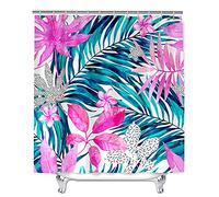 Cortinas de Ducha con Estampado Plantas para Baño, Mateju Impermeable Antimoho Poliéster Cortinas Baño Incluye 12 Anillas en C para Hogar Bañera Dormitorio Apartamento (120x180cm,Flor Purpura)