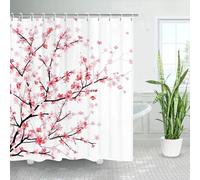 Cortinas de Ducha con Flores de Sakura Rosas 220x170cm/Ancho x Alto Tela Estampada con árboles de Cerezo japonés, Paisaje rústico Floral de jardín, baño