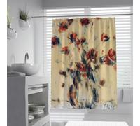 Cortinas de Ducha de Arte Fina W120xL180cm Tulipanes Rojos Pintura al óleo Maceta Cortina de baño Poliéster Resistente al Moho Lavable a máquina Home Hotel