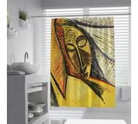 Cortinas de Ducha de Estilo Tribal étnico W160xL200cm Retrato Abstracto de Figura Africana Amarillo marrón Ocre Decoración artística Cortina de baño Lavable de Tela de poliéster
