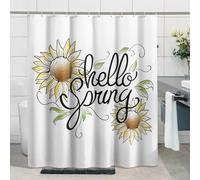 Cortinas de ducha de girasol, impermeables, con letras de girasol, pintadas a mano, hojas de plantas, palabra, blanco, amarillo, poliéster, decoración de baño, casa, apartamento, hotel, dormitorio