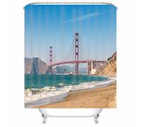 Cortinas De Ducha De Poliéster, Cortina De Ducha Antimoho Puente Junto Al Mar Cortina De Montaña Ducha para Hombres Mujeres 120X180cm Azul