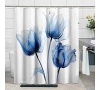 Cortinas de ducha de primavera, impermeables, con pintura a tinta, floral, moderna, bonita rosa, azul, blanco, poliéster, decoración de baño, casa, apartamento, hotel, dormitorio, juego de tela con 12