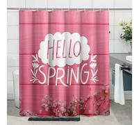 Cortinas de ducha de primavera, impermeables, de madera, diseños artísticos, palabra, hola, primavera, hermosas flores de poliéster, decoración para baño, apartamento, hotel, dormitorio, juego de tela