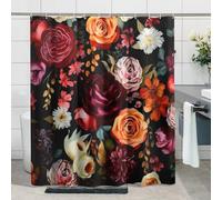 Cortinas de ducha de primavera, impermeables, estilo rústico, rústico, floral, botánico, rojo, naranja, poliéster, decoración de baño, casa, apartamento, hotel, dormitorio, juego de tela con 12