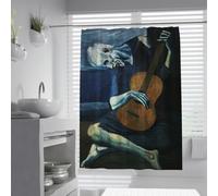 Cortinas de Ducha del Viejo Guitarrista W200xL220cm Picasso Hombre Abstracto Tocando la Guitarra Decoración Azul de época Tela Impermeable de poliéster Fácil de Instalar Cortina de baño