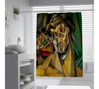 Cortinas de Ducha Estilo Arte W90xL180cm Picasso Mujer con Peras Cubismo Abstracto Verde marrón Decoración Oscura Tela Impermeable de poliéster Cortina de baño de Secado rápido