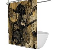 Cortinas de Ducha Estilo Ukiyo-E para baño de Tela samurái Japonesa y Dragones Cortinas de Ducha con Ganchos de plástico Poliéster Impermeable 200 x 200 cm