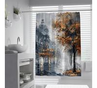 Cortinas de Ducha Extra largas de la Ciudad Europea W200xL240cm Decoraciones de Pintura al óleo de Calle de otoño Cortinas de baño de Tela de poliéster Lavables Impermeables Resistentes al Moho
