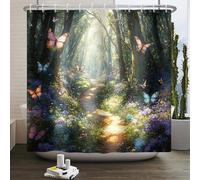Cortinas de Ducha Fluorescentes con diseño de Bosque para baños, árbol Floral, Mariposa, baño, duchas de ensueño, Cortinas Impermeables de 70 x 70 Pulgadas con Ganchos