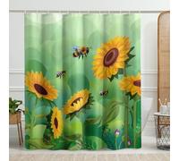 Cortinas de ducha impermeables con diseño de dibujos animados de animales, girasol, primavera, plantas, hermoso color verde y naranja, poliéster, decoración de baño, casa, apartamento, hotel