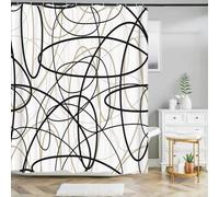 Cortinas de Ducha Impermeables con Estampado de líneas artísticas en 3D para baño, decoración del hogar en Blanco y Negro, mamparas de baño 210x170cm/83x67in(Ancho X Alto)