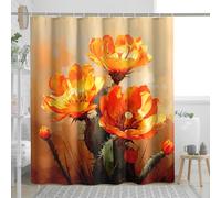 Cortinas de ducha impermeables de primavera, acuarela, floral occidental, cactus hermoso artístico naranja verde, poliéster, decoración de baño, casa, apartamento, hotel, dormitorio, juego con 12
