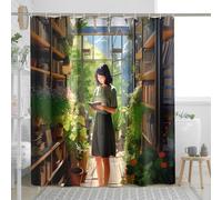 Cortinas de ducha impermeables de primavera con diseño de biblioteca de niña en 3D artística, hermosa escena floral, color verde y marrón, poliéster, decoración para baño, apartamento, hotel, juego