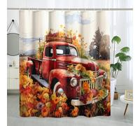 Cortinas de ducha impermeables de primavera, diseño de camión, flores, rústico, árbol botánico, cabaña, acuarela, madera, naranja, rojo, poliéster, baño, decoración para casa, apartamento, hotel