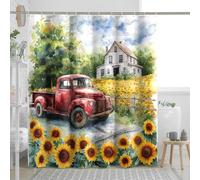 Cortinas de ducha impermeables de primavera, diseño de girasol, acuarela, camión, árbol, floral, color naranja y verde, poliéster, decoración para baño, dormitorio, casa, apartamento, hotel, juego con