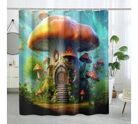 Cortinas de ducha impermeables de primavera, diseño de hongos divertidos, árbol de dibujos animados, botánico, floral, hermosas hojas, naranja, verde, poliéster, decoración para baño, apartamento