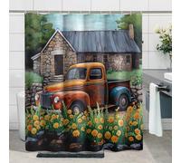 Cortinas de ducha impermeables de primavera, estilo rústico, verde, naranja, amarillo, poliéster, decorativo, para apartamento, hotel, dormitorio, con 12 ganchos, tela para invitados, 62 x 72 pulgadas