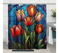 Cortinas de ducha impermeables de primavera, hermosas flores, abstractas, bohemias, botánicas, rojas, verdes, azules, poliéster, decorativas, para apartamento, hotel, dormitorio, con 12 ganchos, tela