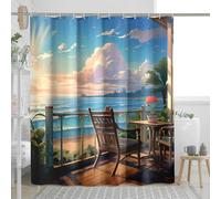 Cortinas de ducha impermeables de primavera, orillas del océano, playa, plátano, árbol, isla, hojas, silla, sol, nube, flor, azul, blanco, poliéster, repelente al agua, decorativo, juego de