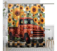 Cortinas de ducha impermeables de primavera, vintage, con fondo a cuadros, girasol, camión, granja, botánico, naranja, rojo, poliéster, decoración para baño, apartamento, con 12 ganchos, tela de 62 x