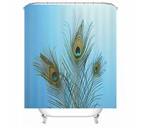 Cortinas de Ducha Largas para Throom, Cortina de Ducha para Adultos Poliéster Pavo Real FTher Cortina de Ducha para Hombres y Mujeres 165X200cm Azul