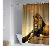 Cortinas de Ducha Modernas Impermeable con 12 Ganchos, Hiser Impresión de león Lavables Tela de Poliéster Ducha Cortinas Bañera Cortinas Cuarto de baño (León,120x180cm)