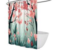 Cortinas de Ducha Natural Jungle Pattern Cherry Blossoms Forest Butterfly Pattern Cortinas de Ducha de baño con Ganchos Tela Impermeable 120 x 200 cm