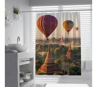 Cortinas de ducha panorámicas W200xL240cm Arquitectura antigua Paisaje en globo aerostático Decoración del baño del hogar y del hotel Tela de poliéster impermeable Fácil de limpiar con ganchos