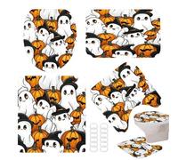 Cortinas de ducha para decoración de baño de Halloween, cortinas de ducha de fantasma, decoración de baño con alfombras, alfombrilla de inodoro y fundas de asiento de inodoro, lavable a máquina
