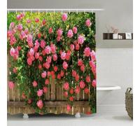 Cortinas de Ducha para Exteriores, decoración de jardín, Cortina de Ducha Rosa con Estampado de Plantas Verdes y Paisaje primaveral, Cortina de baño con Ganchos, 120 x 180 cm (Ancho x Alto)