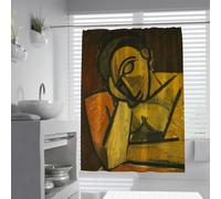 Cortinas de Ducha Retrato expresionista W200xL220cm Rostro de Mujer Abstracto Pensando Decoración del hogar Tela Impermeable de poliéster Ocre Amarillo Oscuro Cortina de baño estética