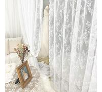 Cortinas de Encaje Blanco para Sala de Estar Dormitorio, Cortinas de Visillo Bordadas Florales, Cortina de Encaje rústico con Ribete Festoneado, 2 Paneles (Size : WxH 145x300cm)